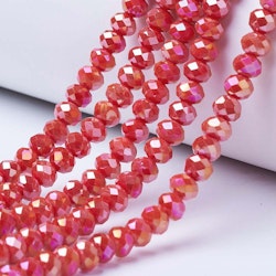 Facetterade abacus 4x3 mm röda glittriga, 1 sträng