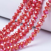 Facetterade abacus 8x6 mm röda glittriga, 1 sträng