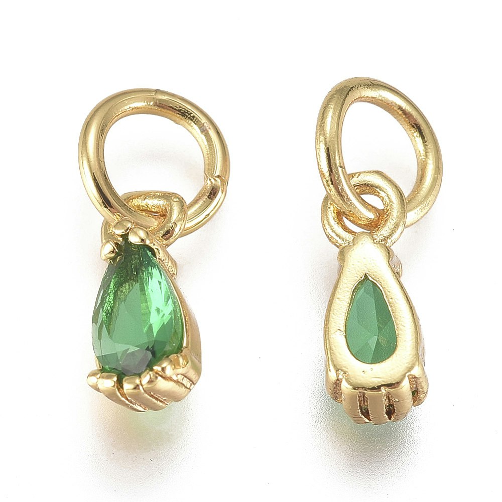 Guldfärgad berlock cubic zirconia droppe grön, 1 st