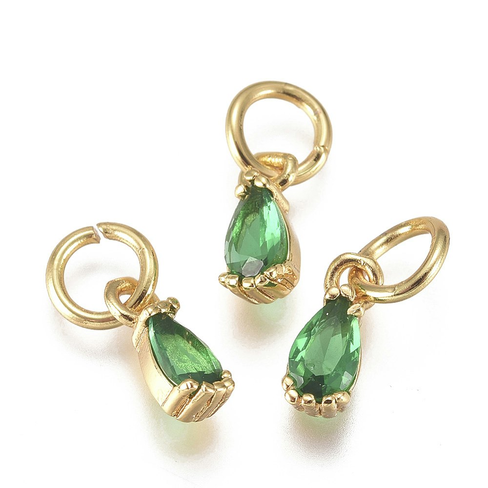 Guldfärgad berlock cubic zirconia droppe grön, 1 st