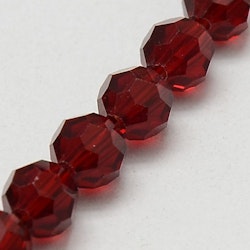 Facetterade glaspärlor 4 mm mörkröda, 1 sträng