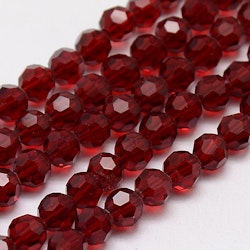 Facetterade glaspärlor 4 mm mörkröda, 1 sträng