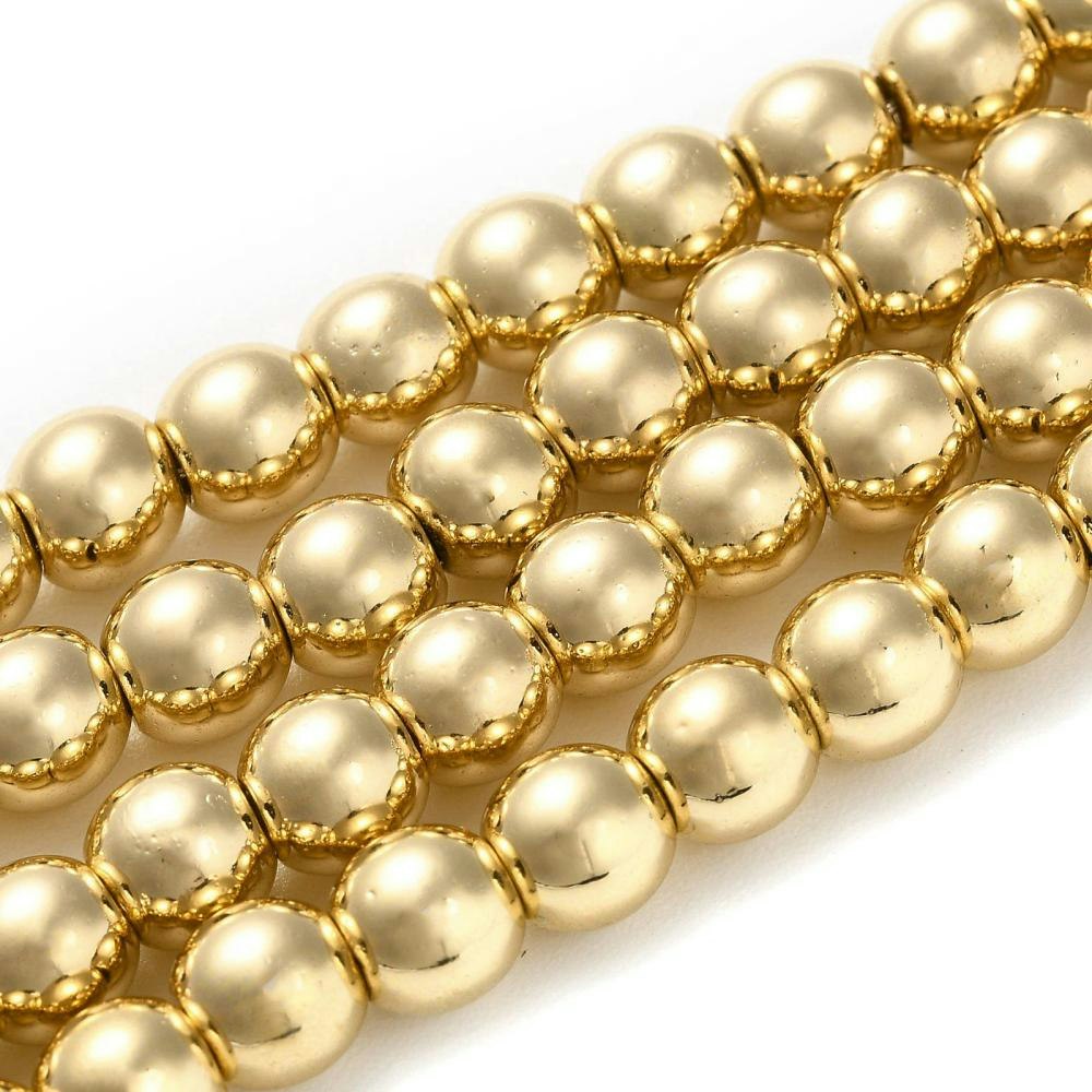 Ljust guldfärgad hematit runda 8 mm, 1 sträng