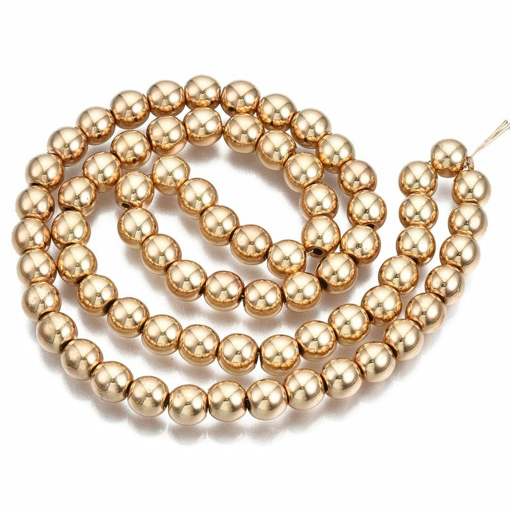 Ljust guldfärgad hematit runda 8 mm, 1 sträng