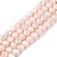 Facetterade abacus 8x6 mm beige glittriga, 1 sträng
