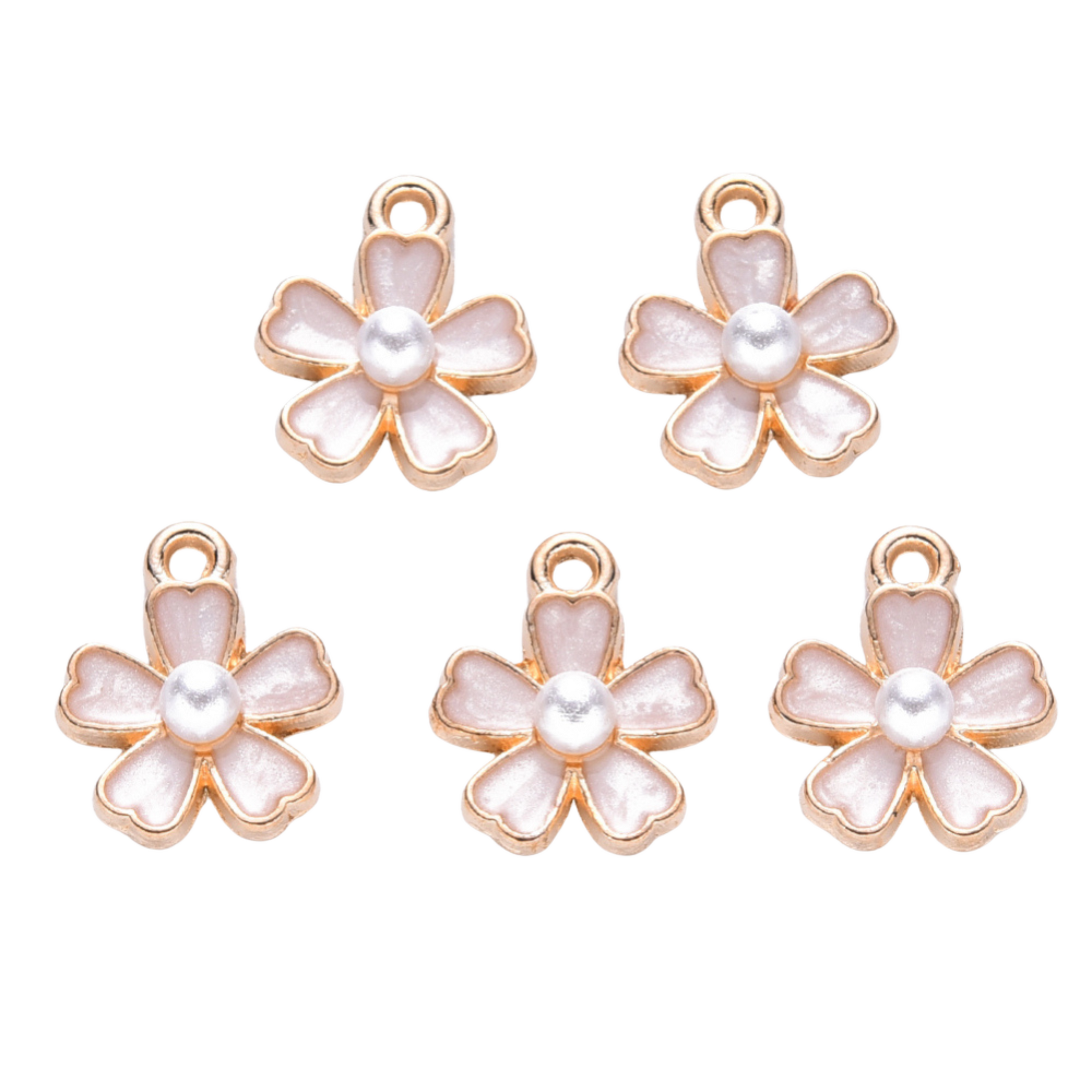 Guldfärgad berlock blomma creme med pärla, 1 st