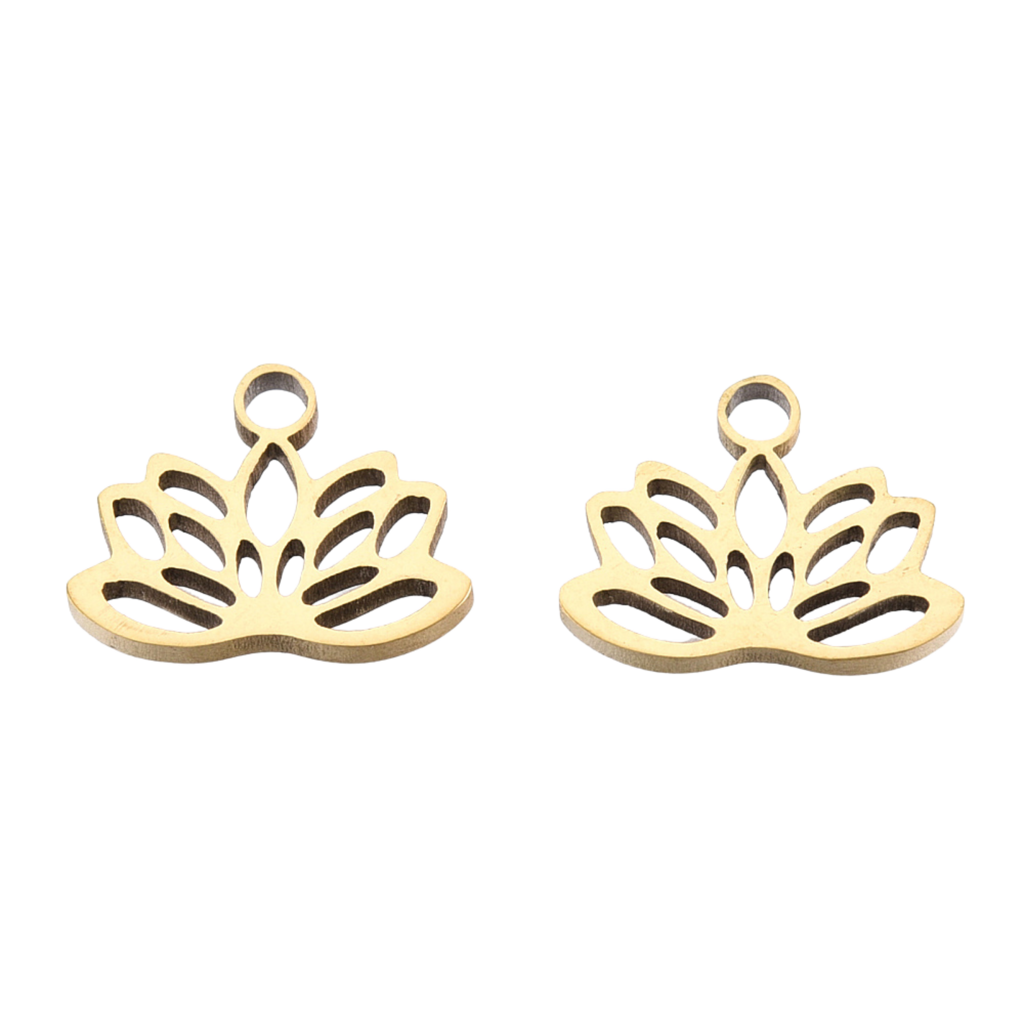 Guldfärgat rostfritt stål berlock liten lotus med PVD plätering, 1 st