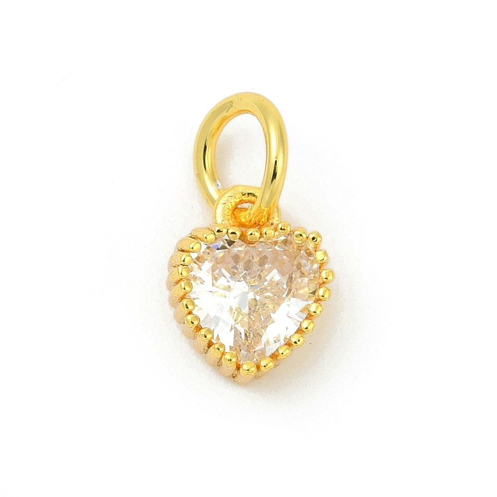 Guldfärgad berlock glas hjärta och ring med cubic zirconia, 1 st
