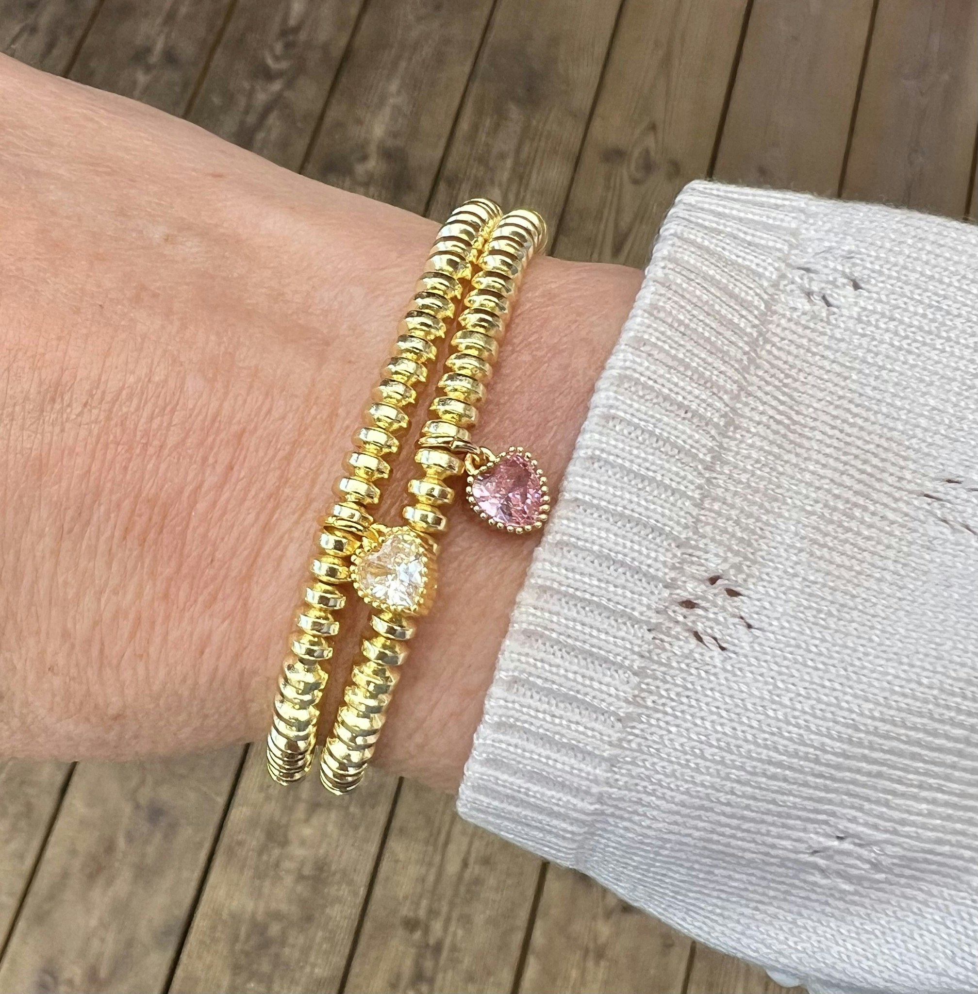 Guldfärgad berlock glas hjärta och ring med cubic zirconia, 1 st
