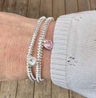 Silverfärgad berlock rosa hjärta och ring med cubic zirconia, 1 st
