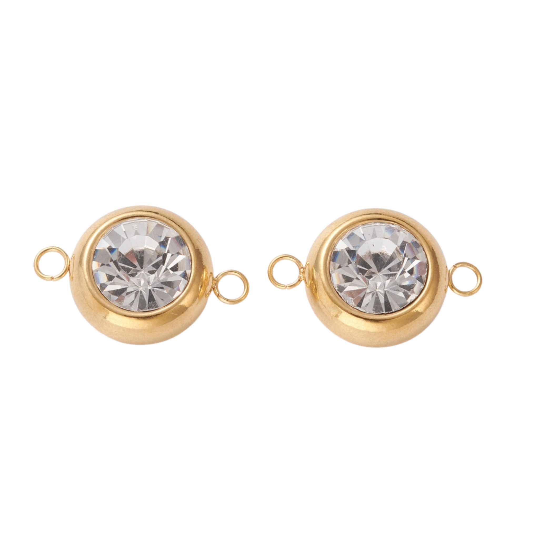 Guldfärgat rostfritt stål stor connector med cubic zirconia, 1 st