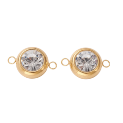 Guldfärgat rostfritt stål stor connector med cubic zirconia, 1 st