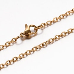 Guldfärgat rostfritt stål kedja 1.5-2 mm med klolås 45 cm med PVD plätering, 1 st
