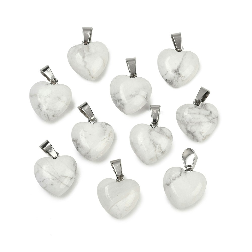 Antikfärgat hänge hjärta howlite vit, 1 st