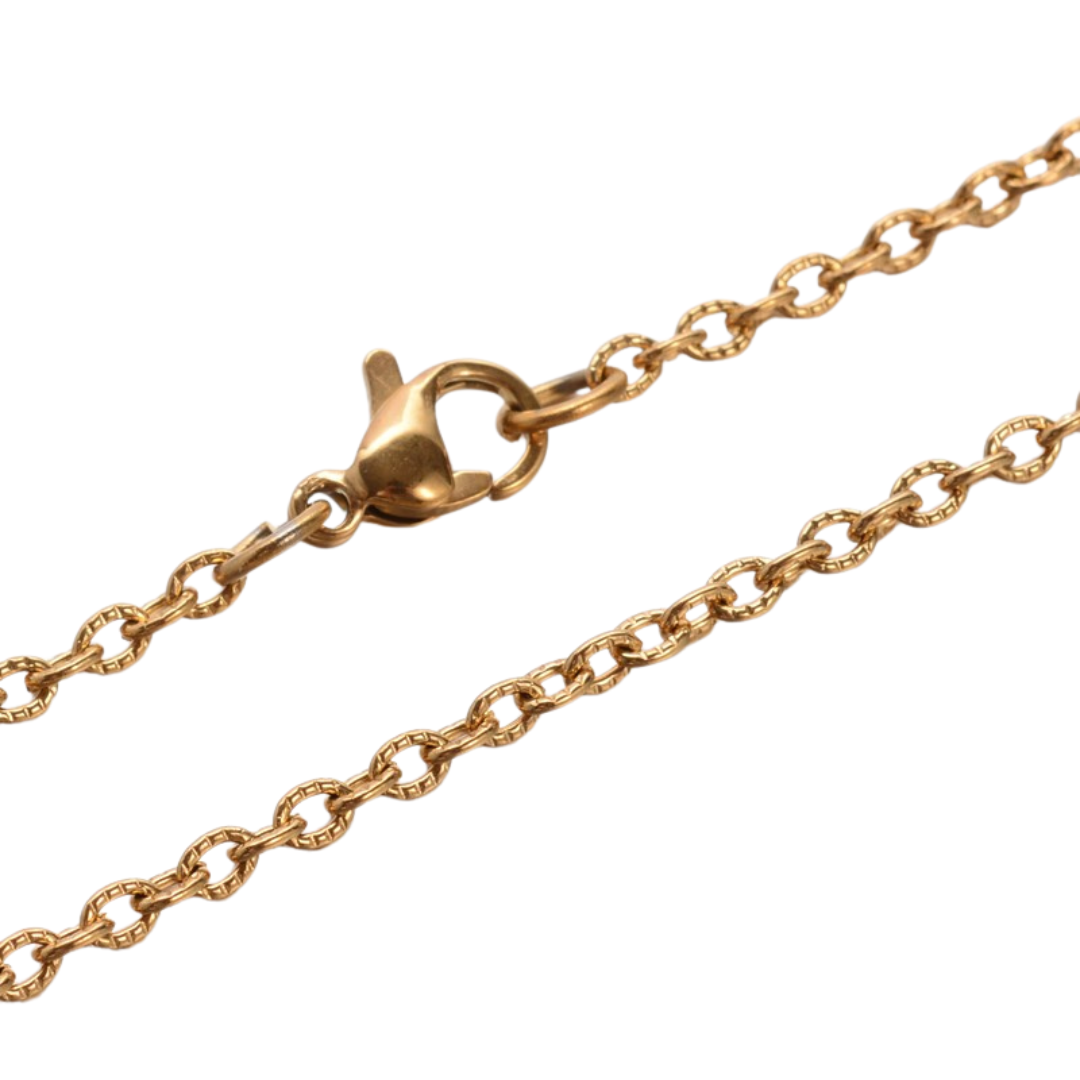 Guldfärgat rostfritt stål mönstrad kedja 2 mm med klolås 45 cm med PVD plätering, 1 st
