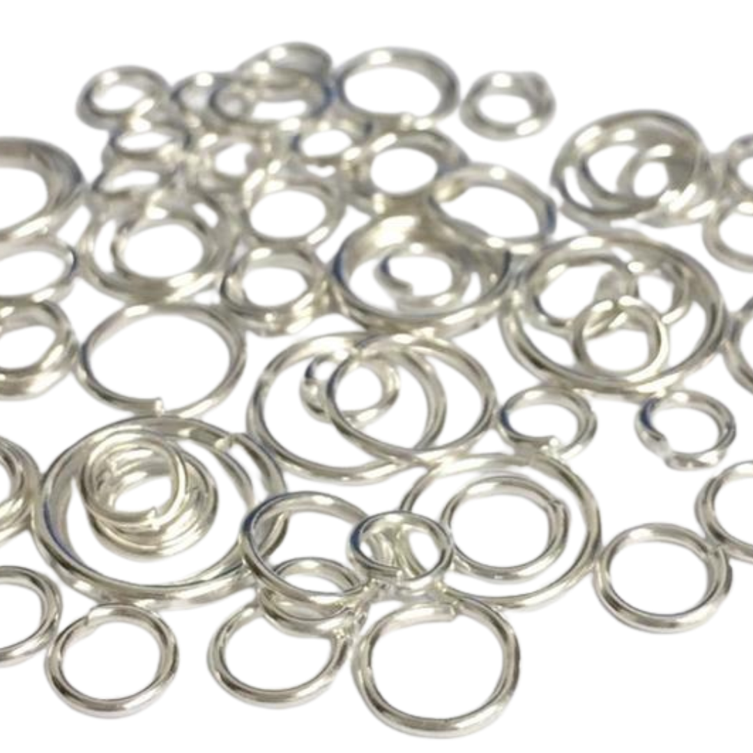 Silverfärgat rostfritt stål bindringar mix, ca 50 st
