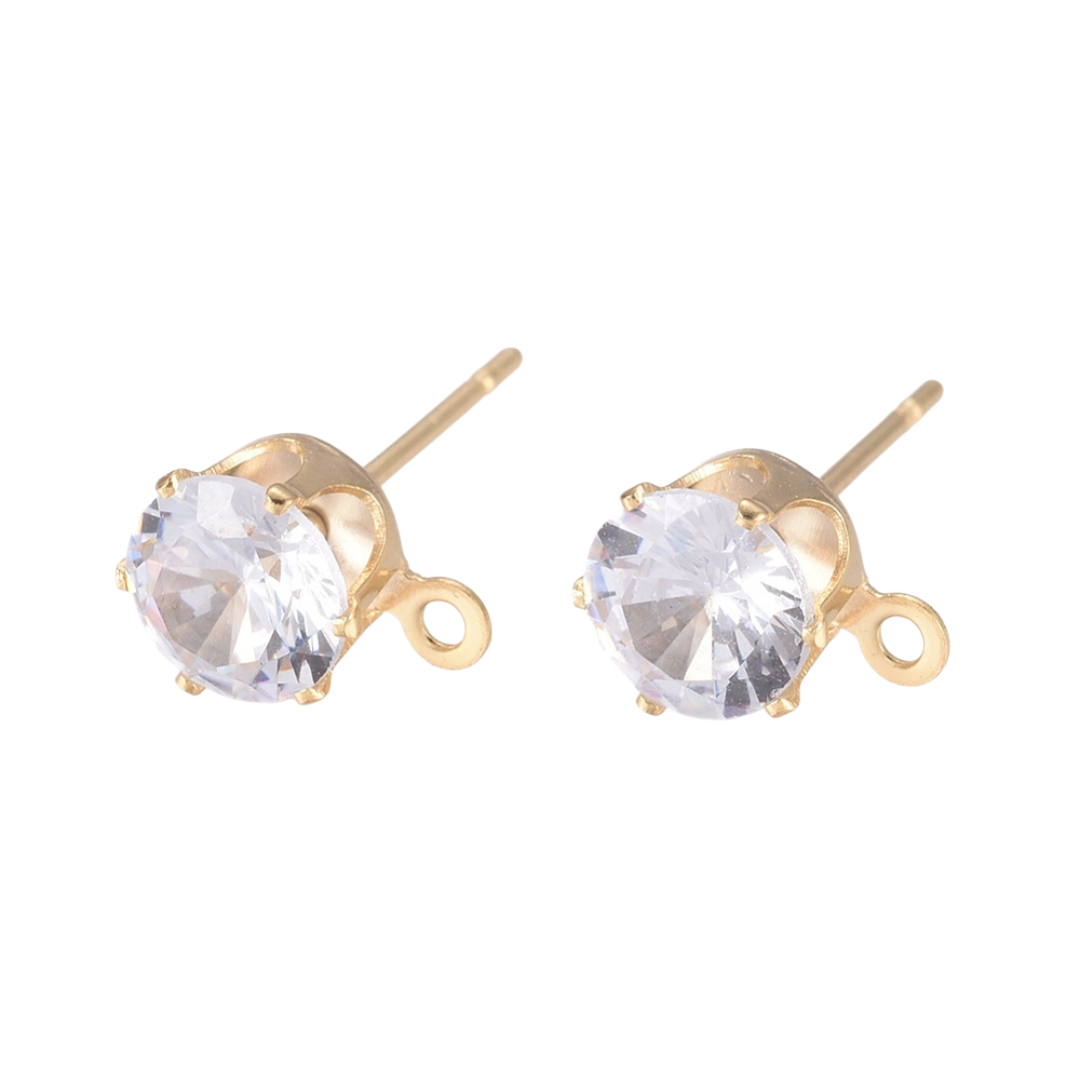 Guldfärgat kirurgiskt stål stiftörhängen cubic zirconia, 1 par