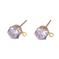 Guldfärgat kirurgiskt stål stiftörhängen cubic zirconia ljust lila, 1 par