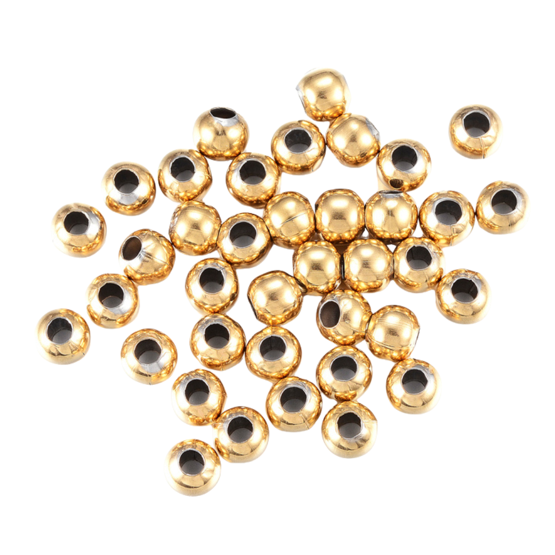 Guldfärgat rostfritt stål pärlor 6 mm med PVD plätering, ca 50 st