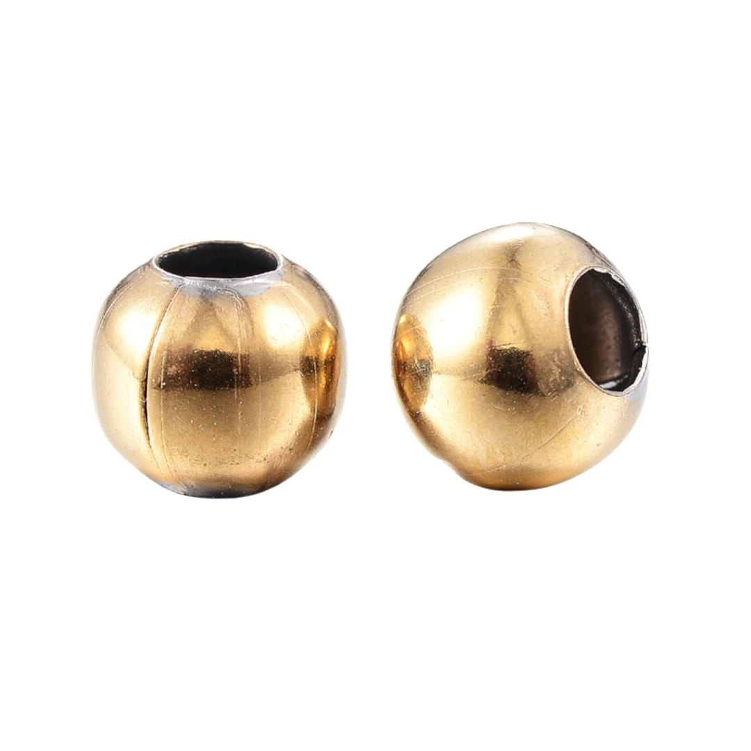 Guldfärgat rostfritt stål pärlor 6 mm med PVD plätering, ca 50 st