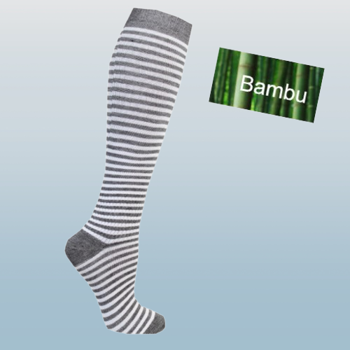 Stödstrumpa Bambu Grå/Vit randig