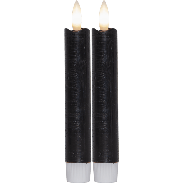Antikljus 2-pack Flamme svart 15 cm, med timer