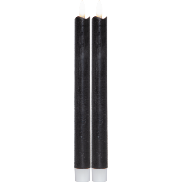 Antikljus 2-pack Flamme svart 25 cm, med timer