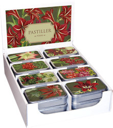 Plåtask Röda julblommor med pastiller, polka