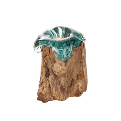 Glaslykta på trädrot 12 x 17 cm