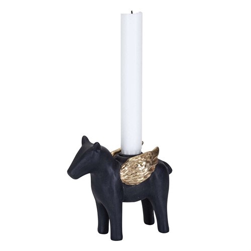 Ljusstake häst, svart med guldvingar - Design Ruth Vetter