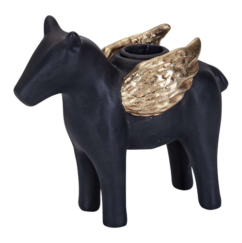 Ljusstake häst, svart med guldvingar - Design Ruth Vetter