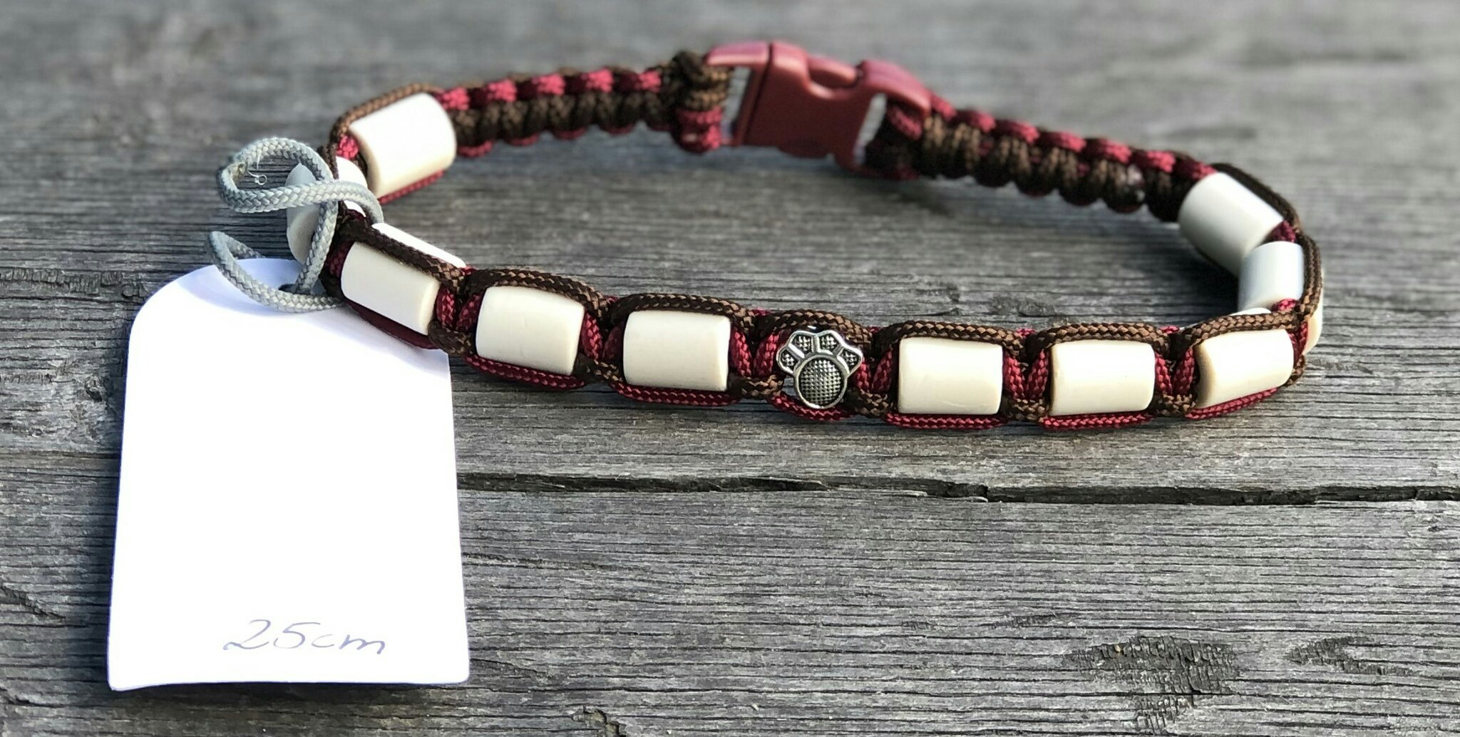 25 cm fästinghalsband WalnutBrown/Burgundy