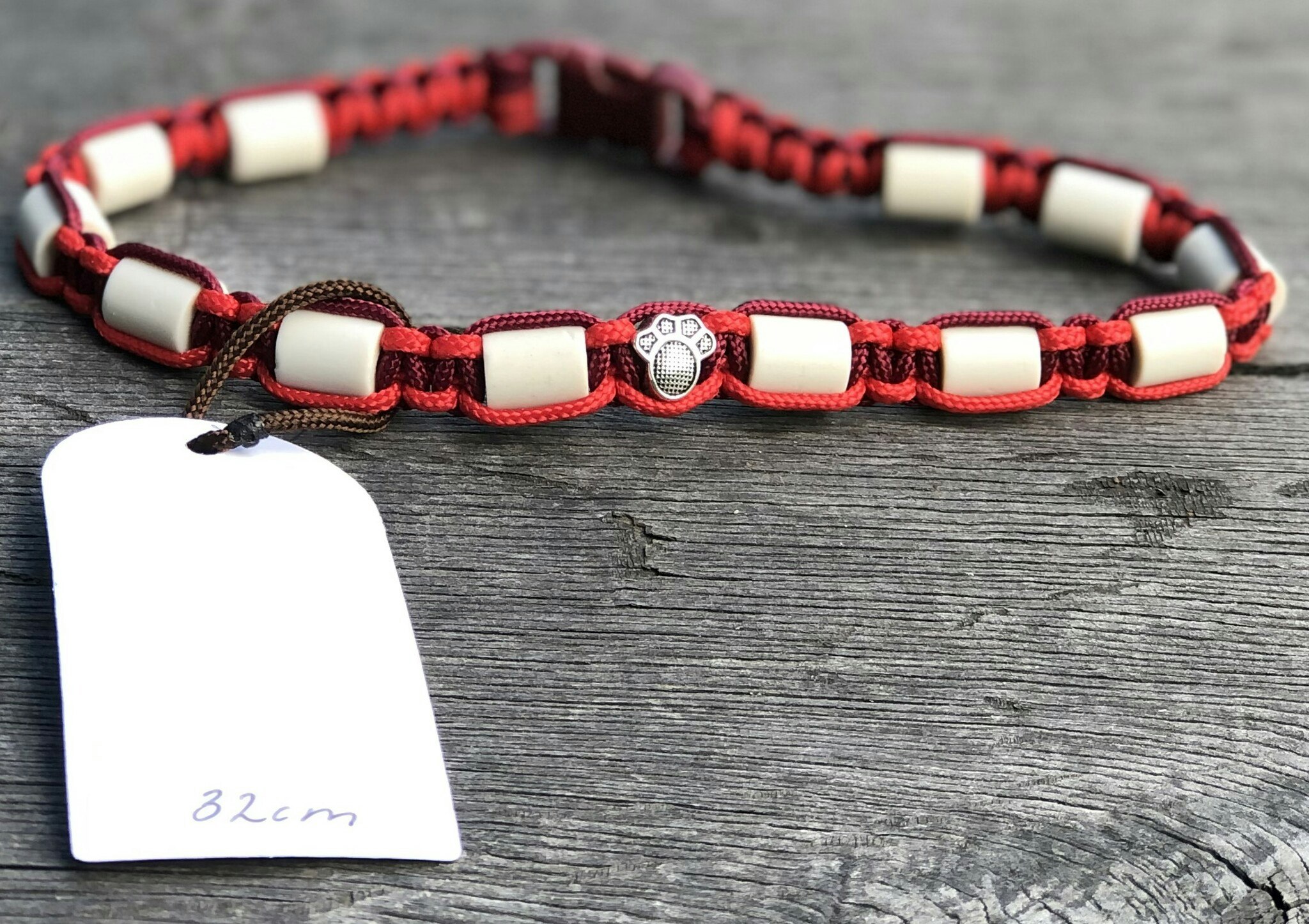 32 cm fästinghalsband ScarletRed/Burgundy
