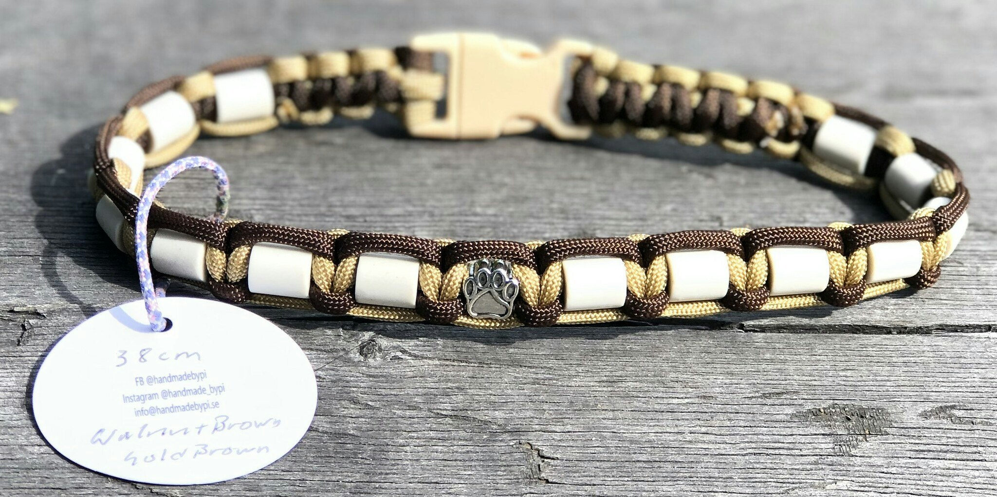 38 cm fästinghalsband WalnutBrown/GoldBrown