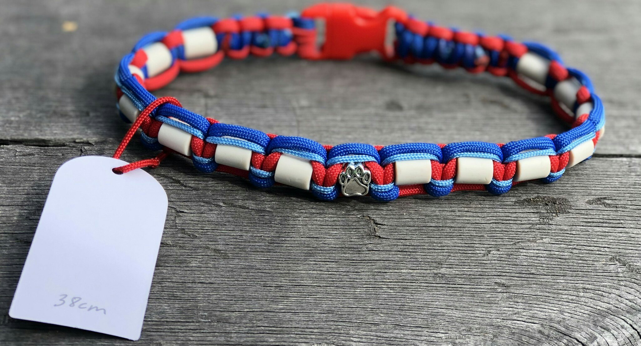 38 cm fästinghalsband RoyalBlue/ScarletRed