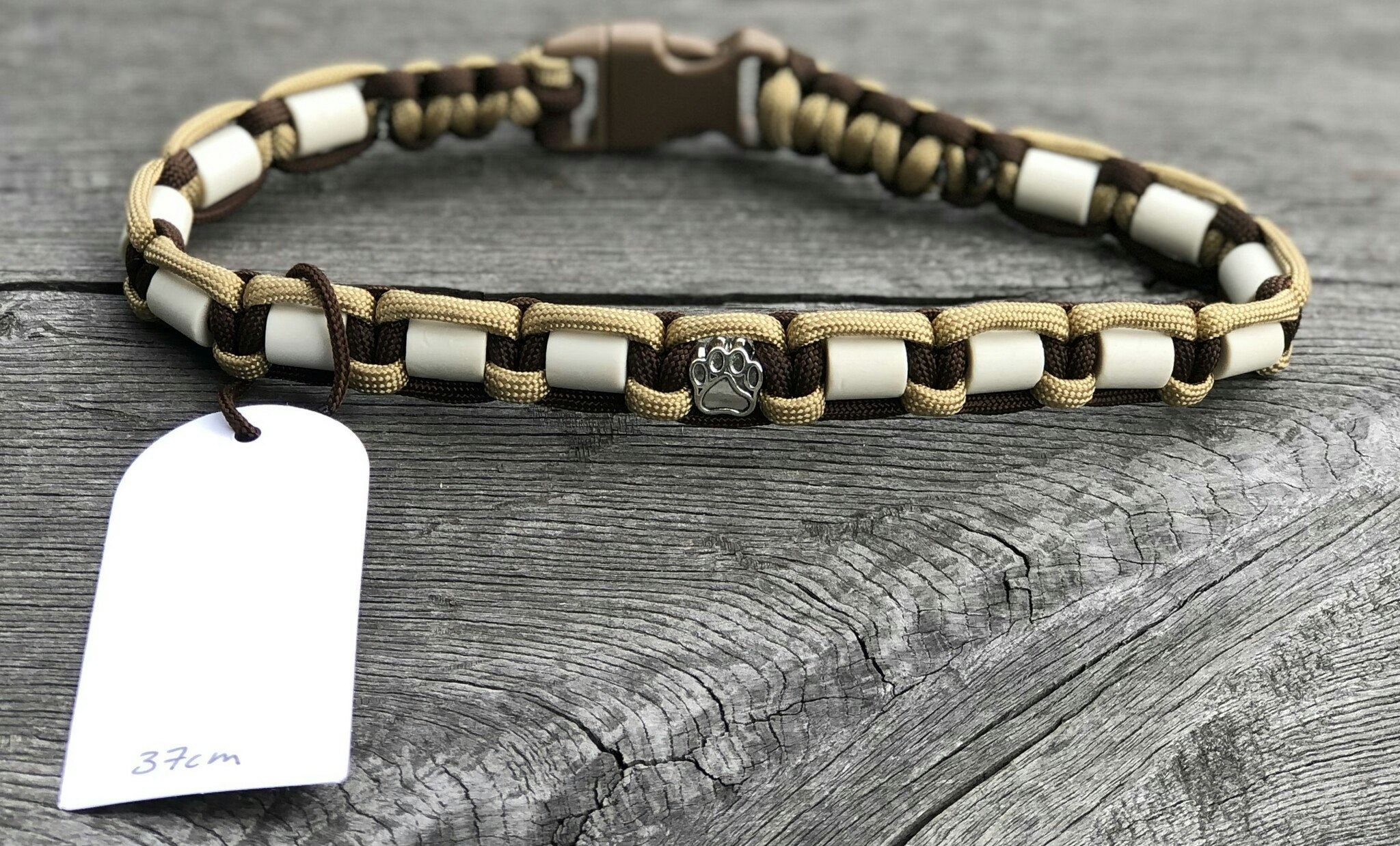 37 cm fästinghalsband GoldBrown/WalnutBrown