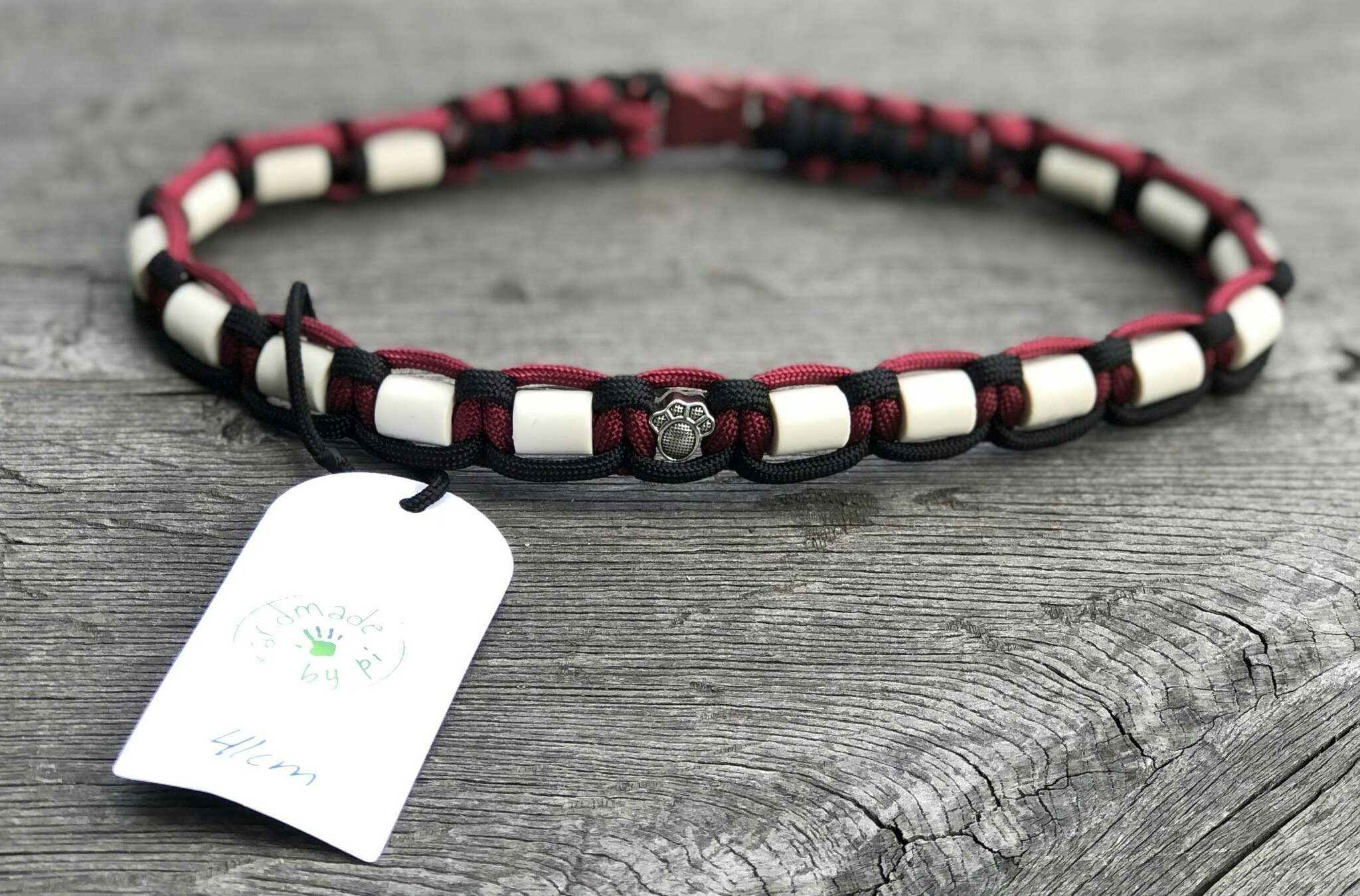 41 cm fästinghalsband Svart/Burgundy