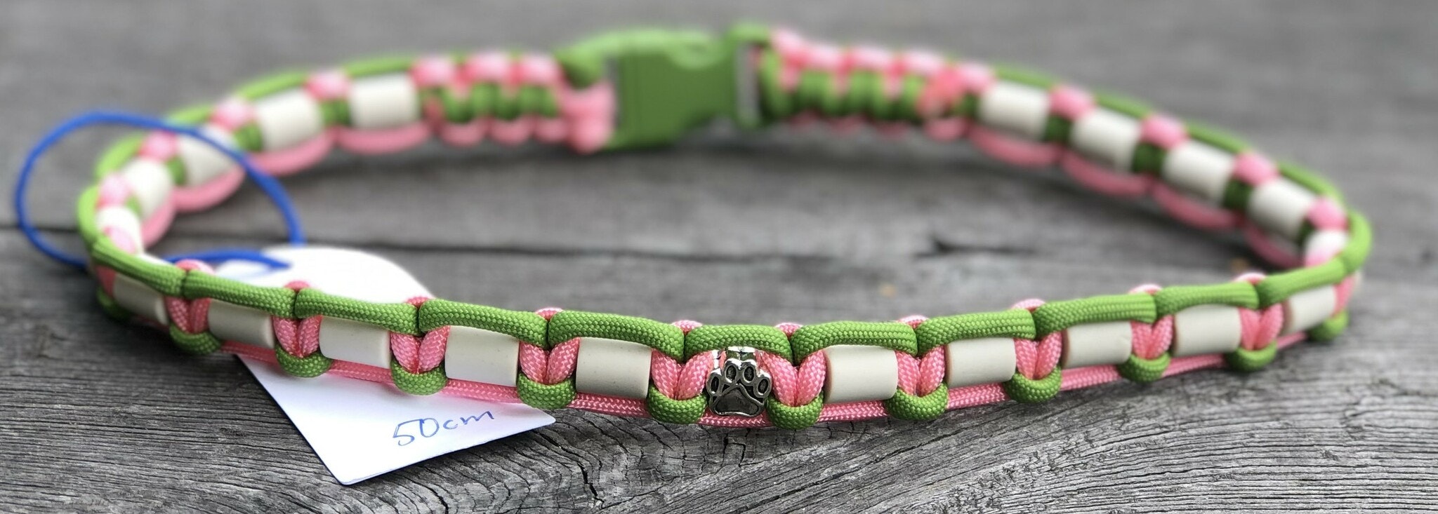 50 cm fästinghalsband LeafGreen/RosePink