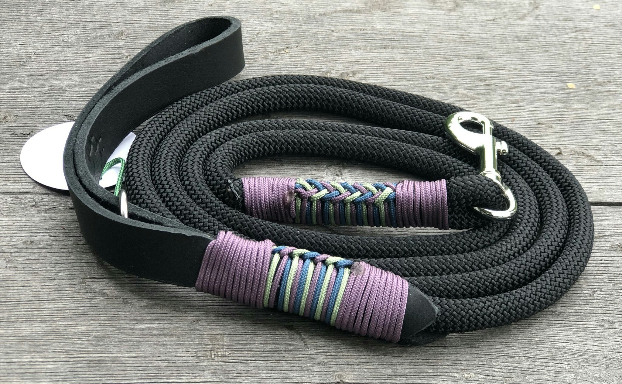 203 cm Dog Leash Rope koppel med läderhandtag Svart