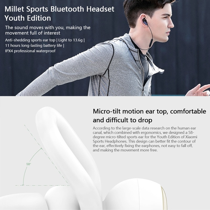 Xiaomi Youth  IPX4 in-ear Sport Bluetooth 4,1 hörlurar vit