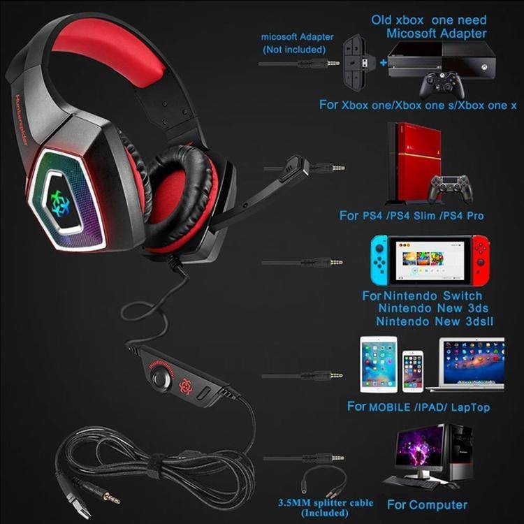 Hunterspider V1 3,5 mm RGB gaming headset röd