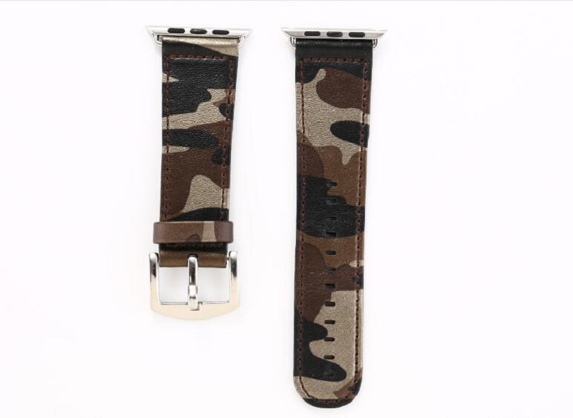 Kamouflage stil läderrem klockarmband för Apple Watch 38/40mm Grå/Svart/guld