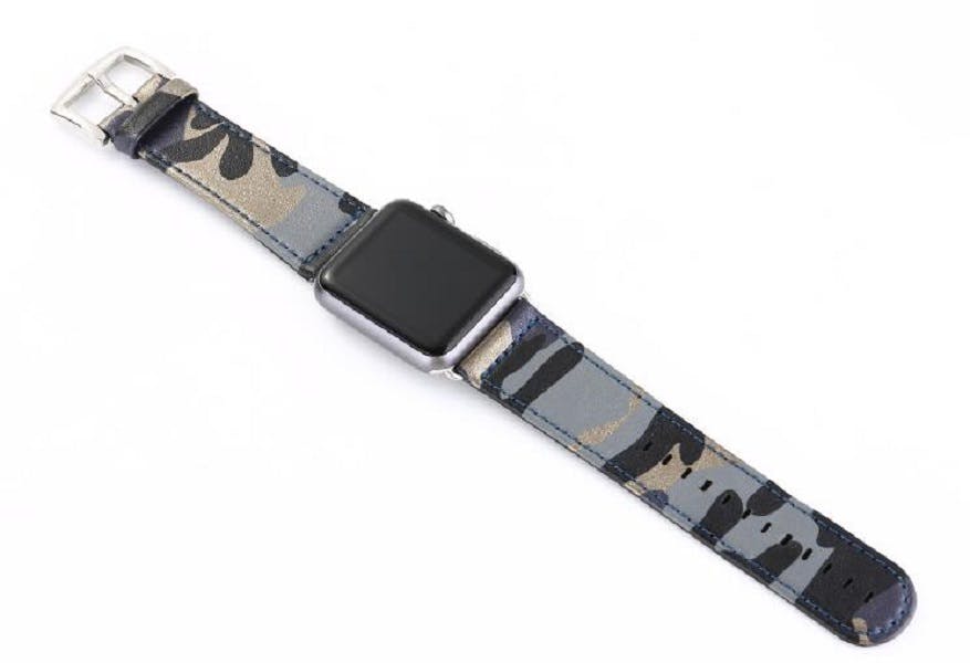 Kamouflage stil läderrem klockarmband för Apple Watch 38/40mm Brun/Svart/Guld