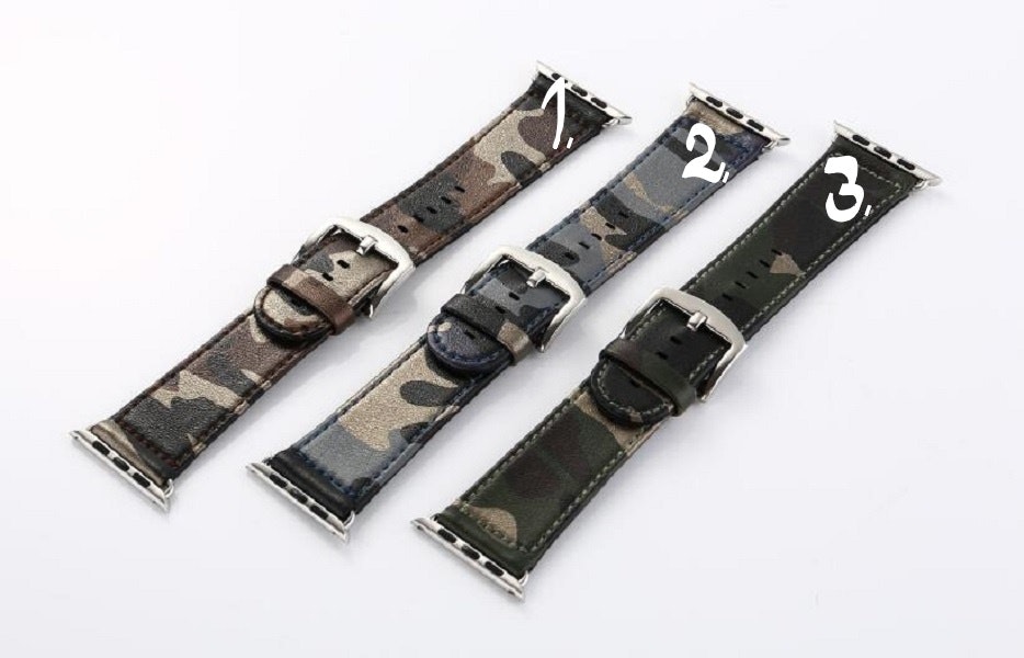Kamouflage stil läderrem klockarmband för Apple Watch 42/44mm