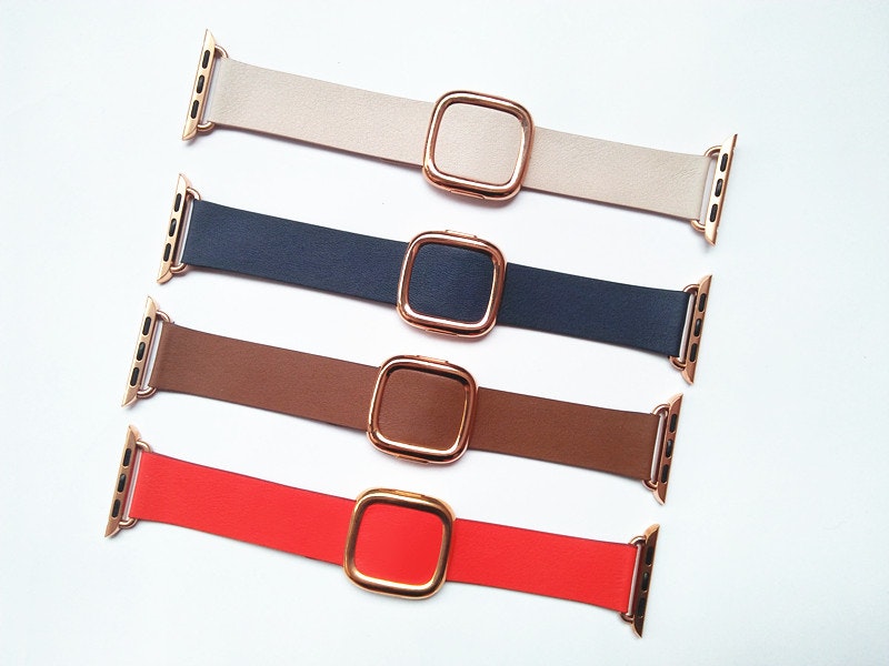 Modern Rosegold Buckle Läderarmband till Apple Watch 42/44mm Röd