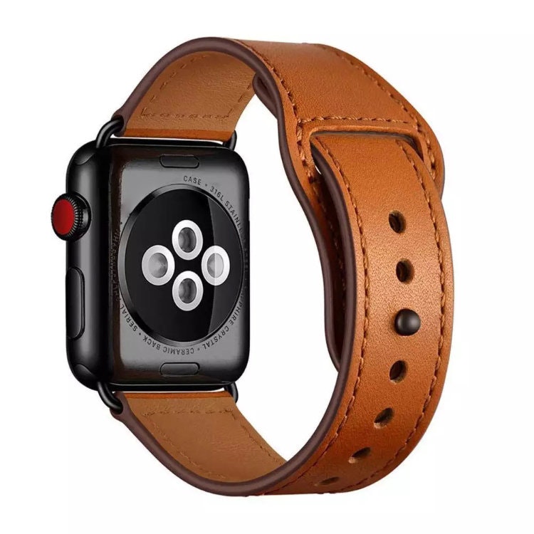 Äkta läder armband till Apple Watch 42/44mm Ljusbrun