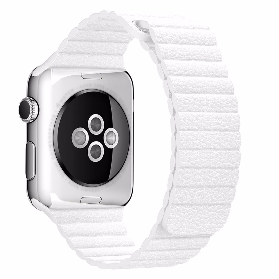 För Apple Watch 42mm Loop magnetlåsspänne PU läder armband Vit