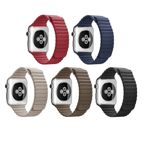 För Apple Watch 42mm Loop magnetlåsspänne PU läder armband Khaki