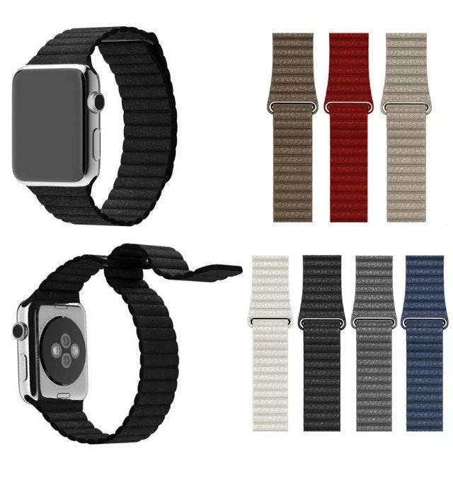 För Apple Watch 38/40mm Loop magnetlåsspänne PU läder armband