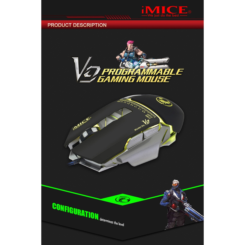 iMICE V9 Hög Precision Gamingmus USB 7knappar 4000 DPI